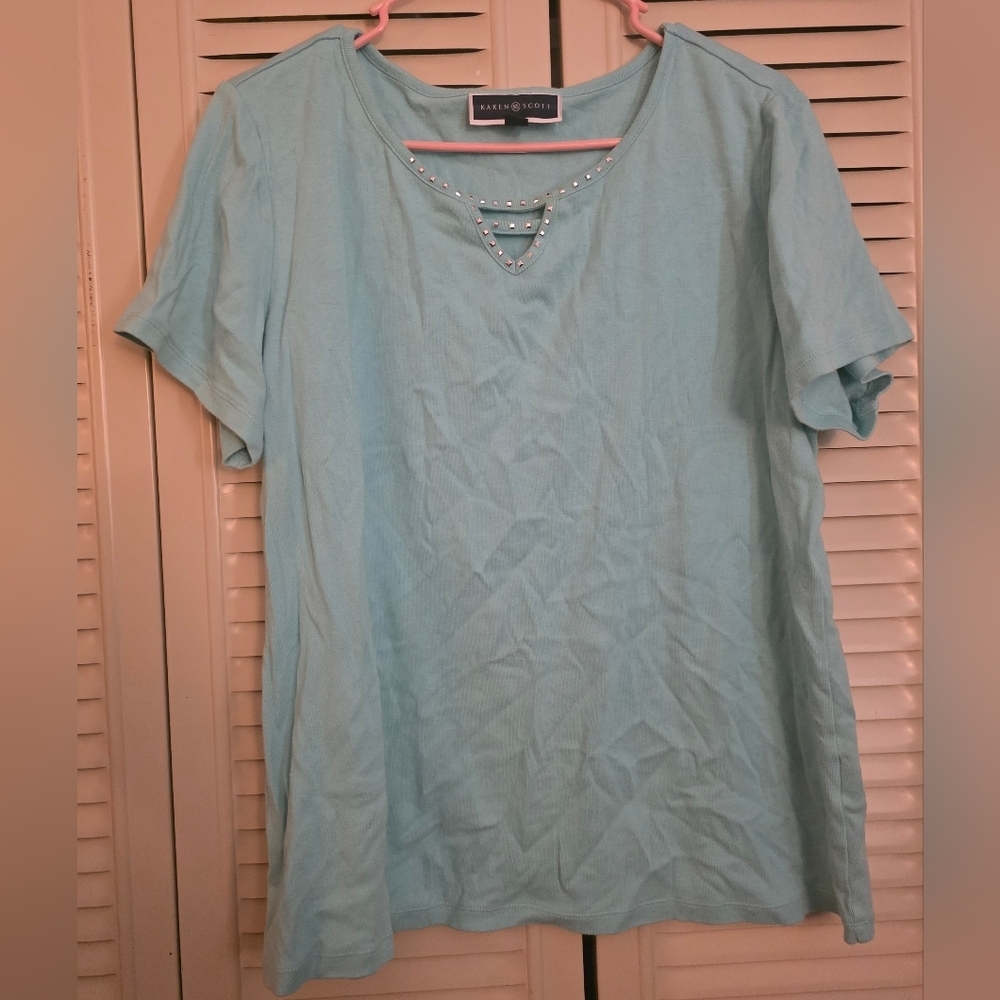 Karen Scott Aqua Short Sleeve Tee